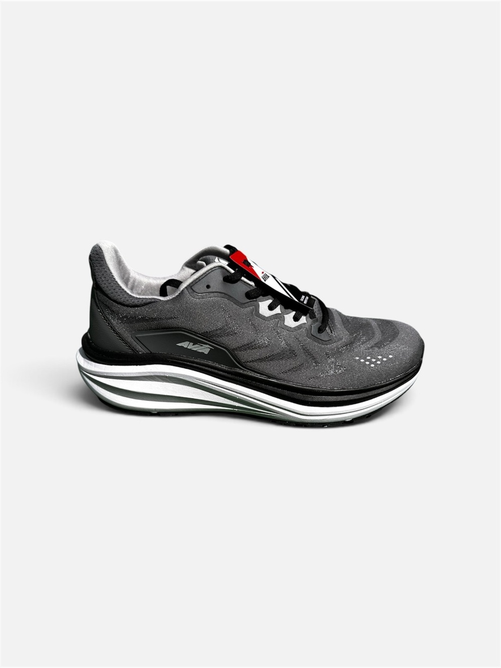 Avia Gray and Black Cushioned Running Shoe with White Accents